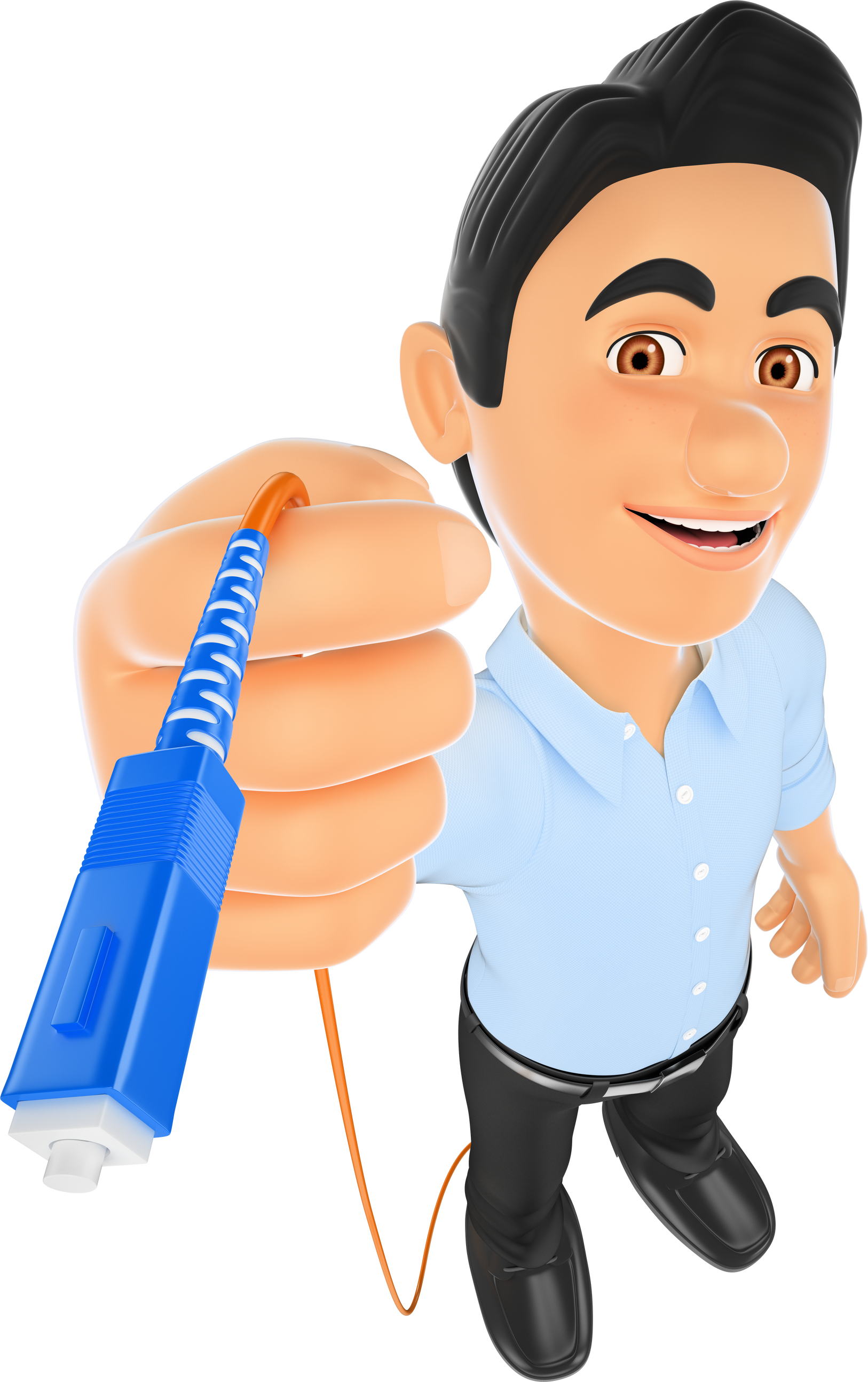 3D Information Technology Technician Connecting a Optical Fiber